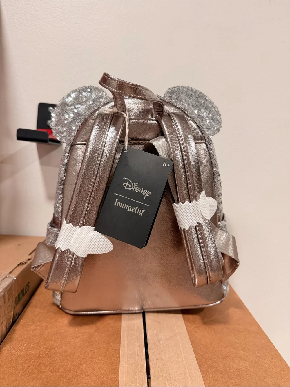 Disney Loungefly Silver Minnie Mouse Sequin Mini Backpack